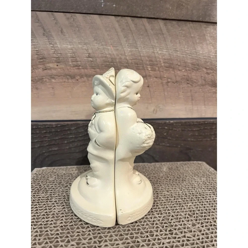 Bookends‎ 1940s Coventry Ware boy & girl ivory gold details 5